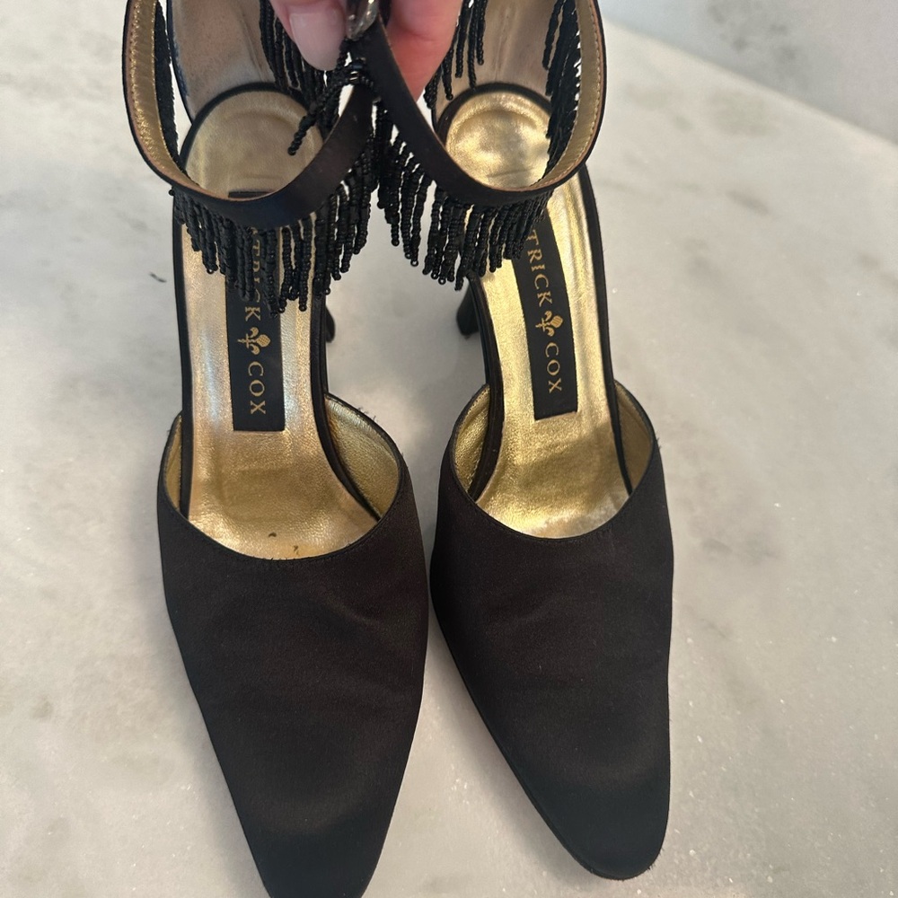 Patrick Cox Satin Ankle Strap with Beaded Fringe-SZ 6.5